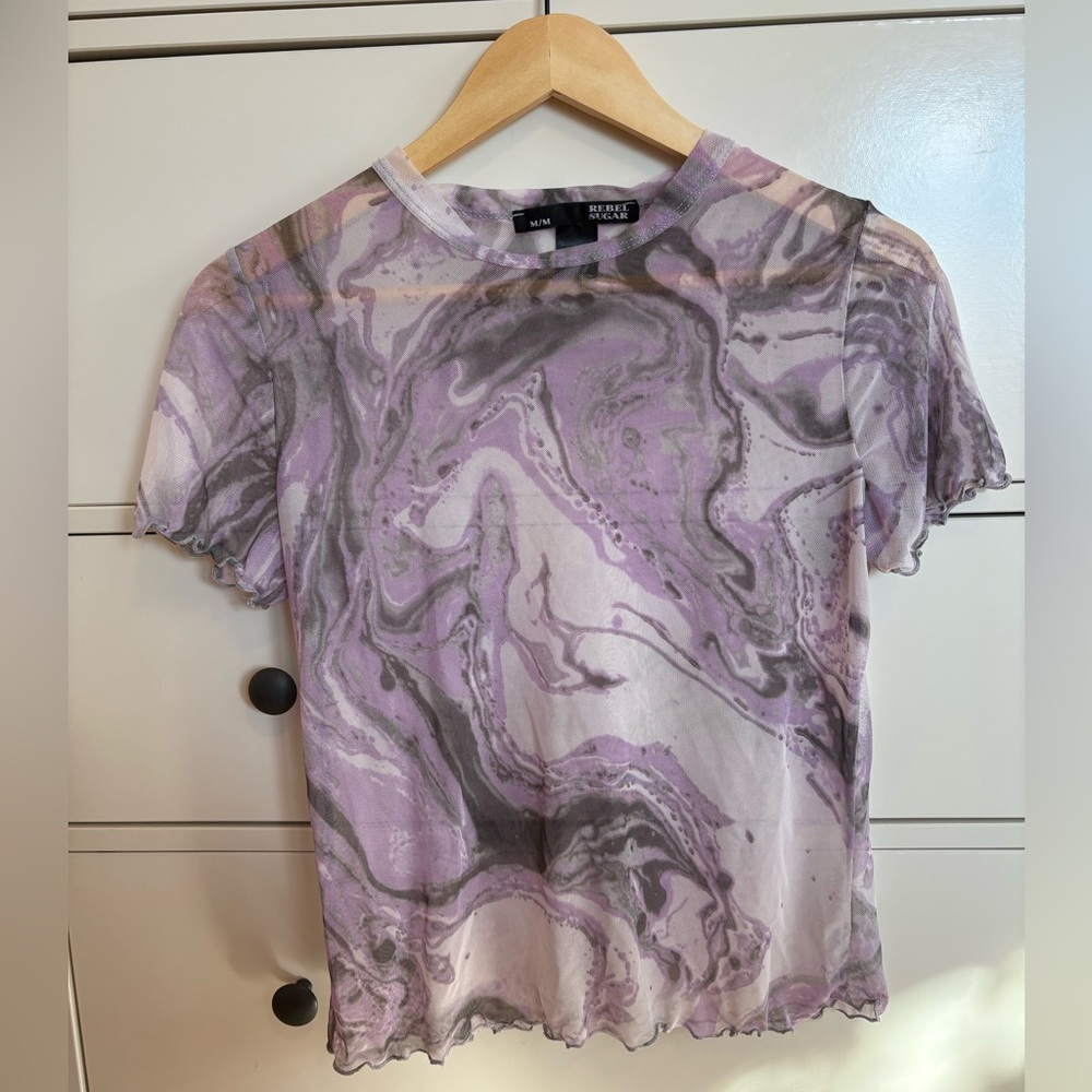 Rebel Sugar Sheer Lavender Marble Short Sleeve Top